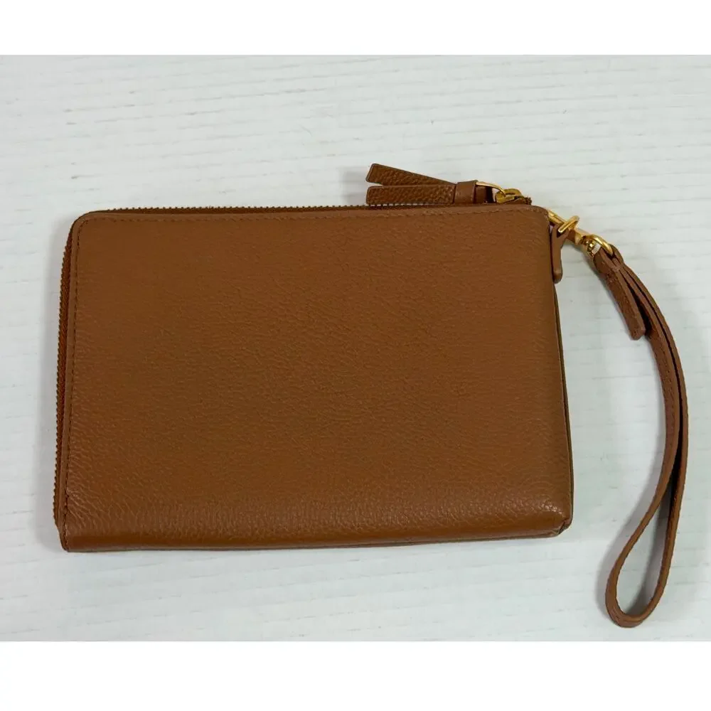 Tory Burch Tan Britten Large Zip Pouch Wristlet‎ Clutch Bag Purse